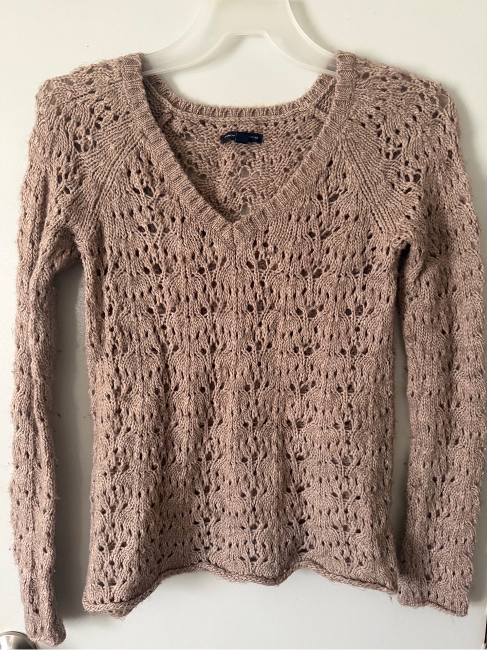 American Eagle Women's V-Neck Open Knit Sweater - Blush